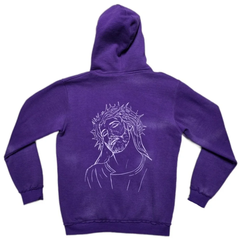 VTG Grunge Eternal Ambitions Jesus Hoodie Full Zip Purple Men L Affliction Style